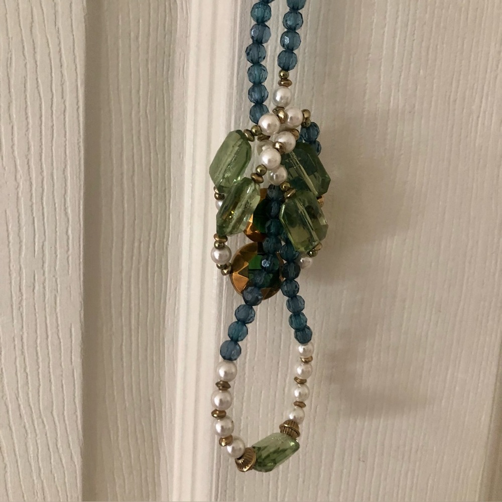 Blue, Green, Brown & Pearls XLong Necklace - Picture 2 of 8
